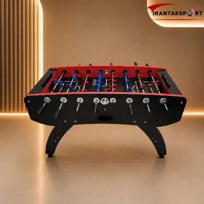 فوتبال دستی مدل S16 مشکی با حاشیه قرمز و پایه های قوسی، نمای روبه رو - تصویر اصلی